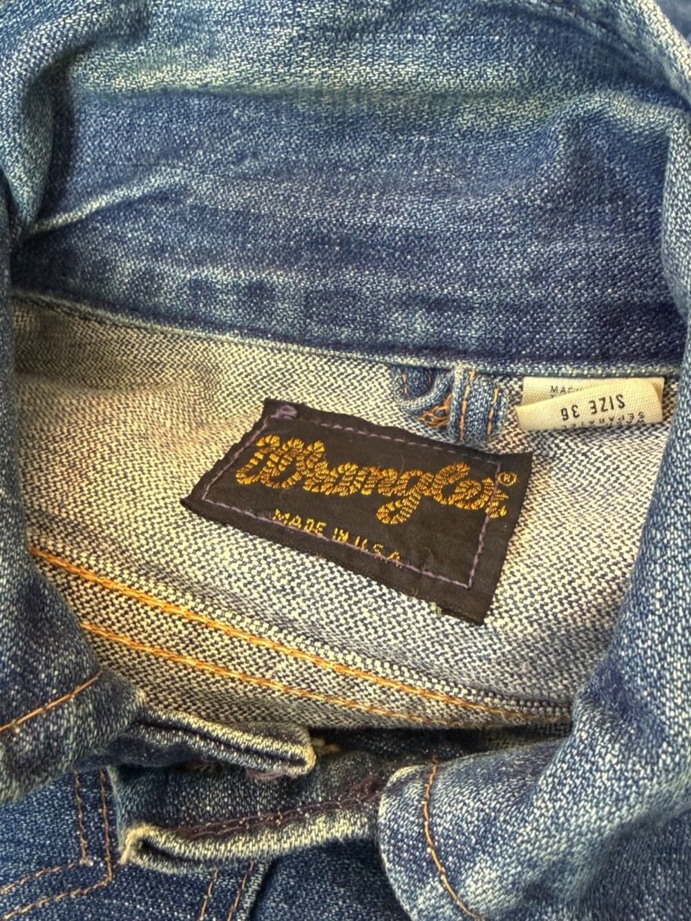 VINTAGE 70s WRANGLER BLUE DENIM JACKET MENS 36 S 36"x21" ROPE TAG MADE IN USA - Picture 7 of 16